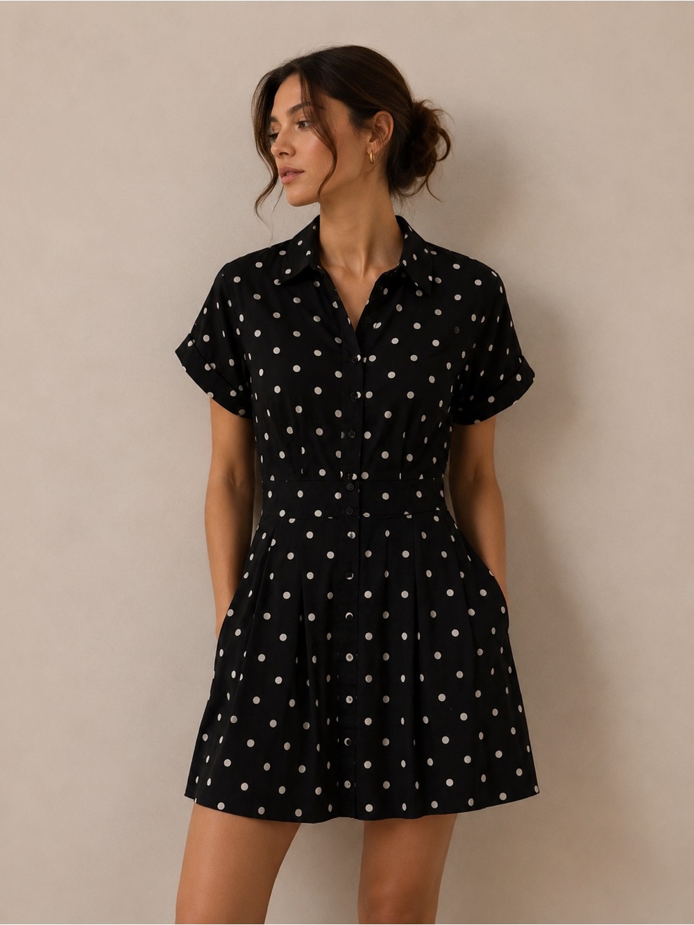 CeCe Black Mini Dress with White Polka Dots